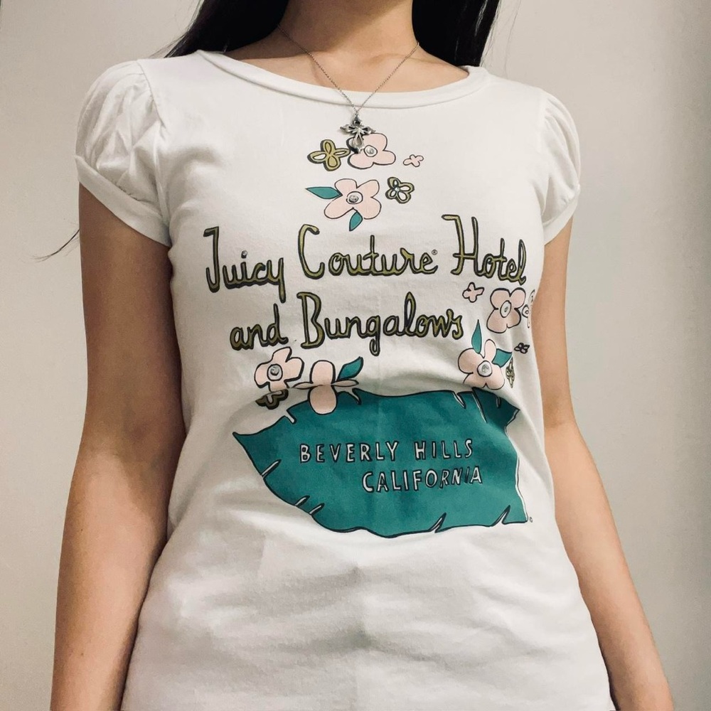 Vintage Y2K Juicy couture Made in US Hotel and Bungalows baby tee